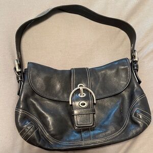 Coach Black Leather Shoulder Bag with Buckle